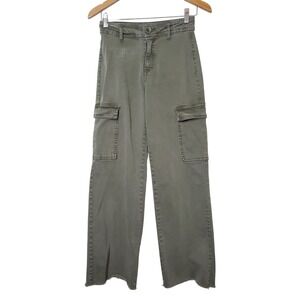 OAT NEW YORK Olive Green Cargo Jeans‎ Wide Leg Raw Hem Womens 2/ 26 Retro